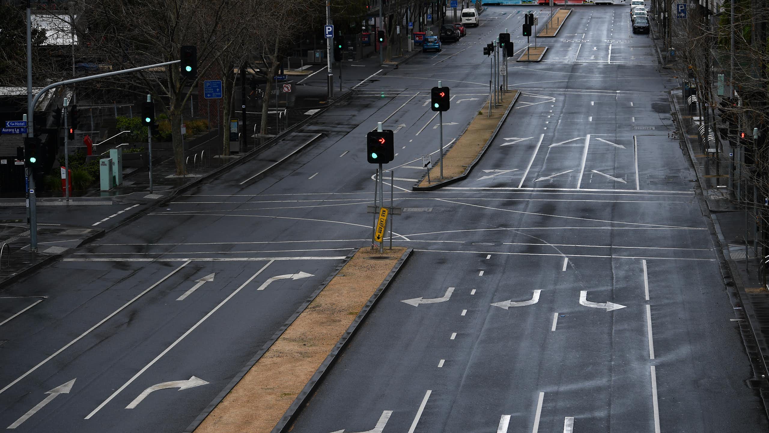 Empty street in Melbourne during a Covid lockdown. 
