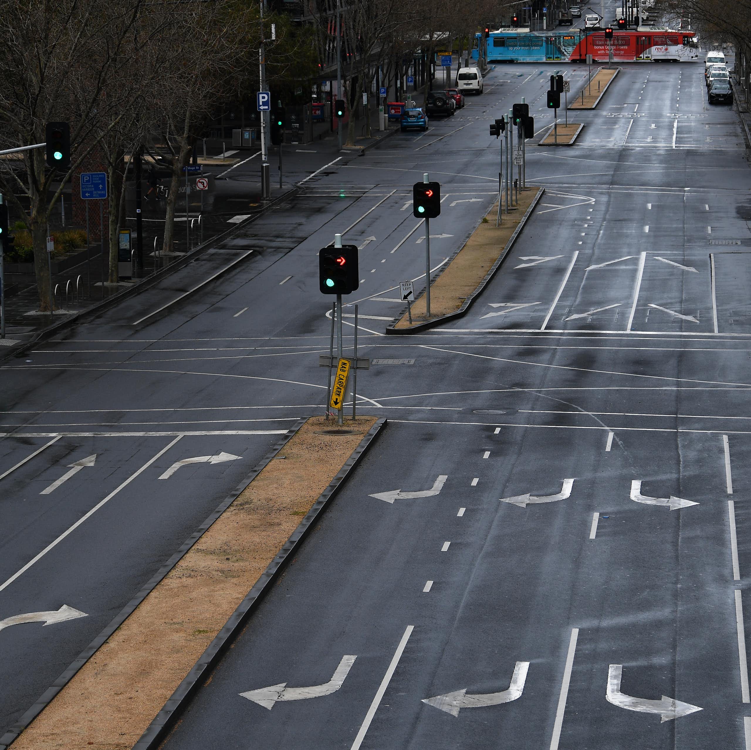 Empty street in Melbourne during a Covid lockdown. 