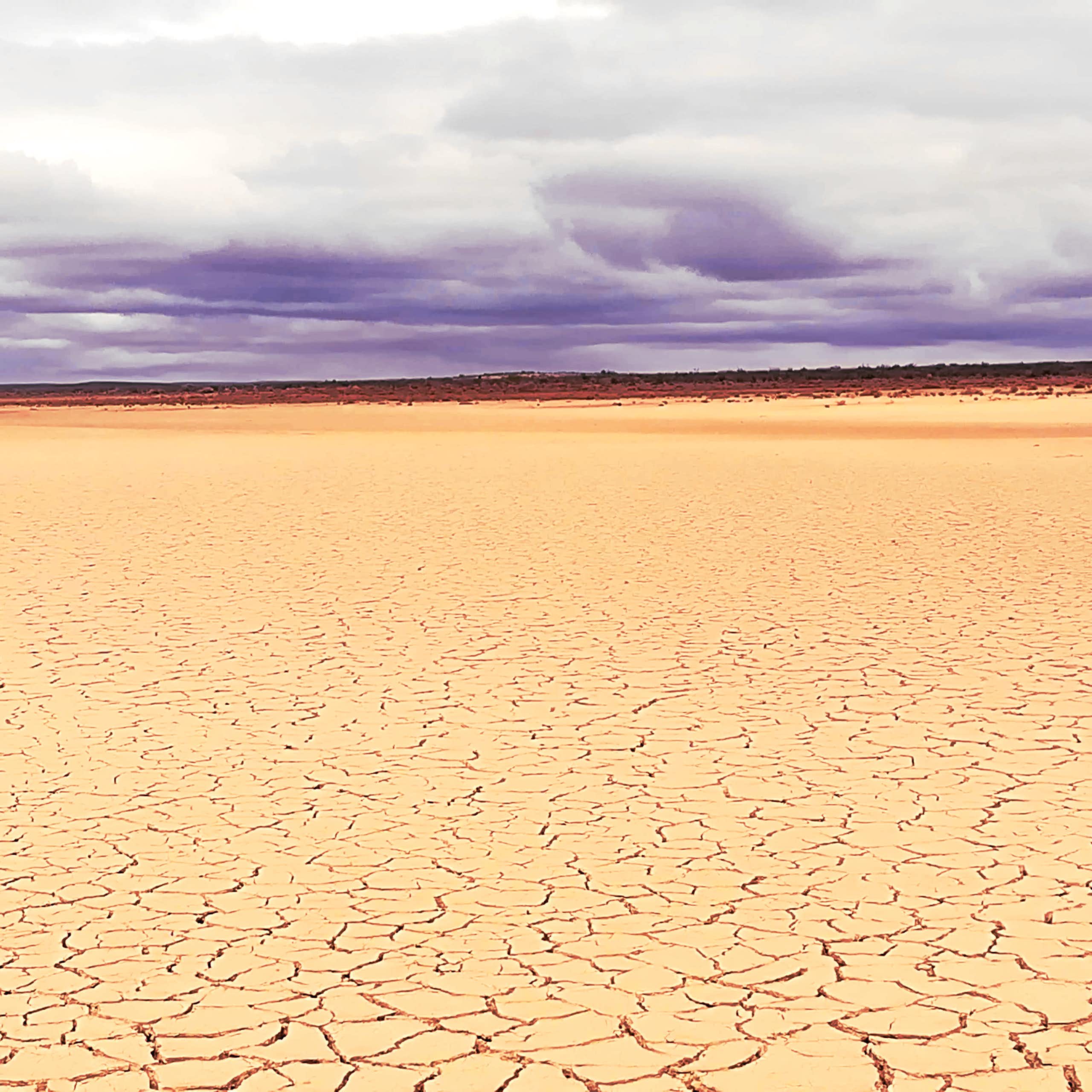 Parched and cracked brown landscape with not a single plant, stretching for miles