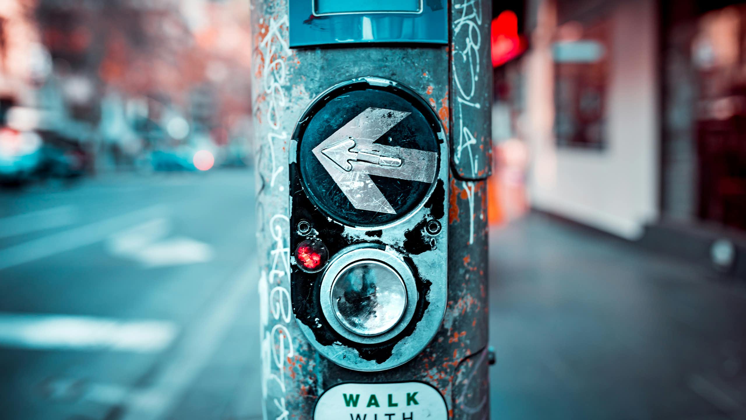 A pedestrian crossing button. 