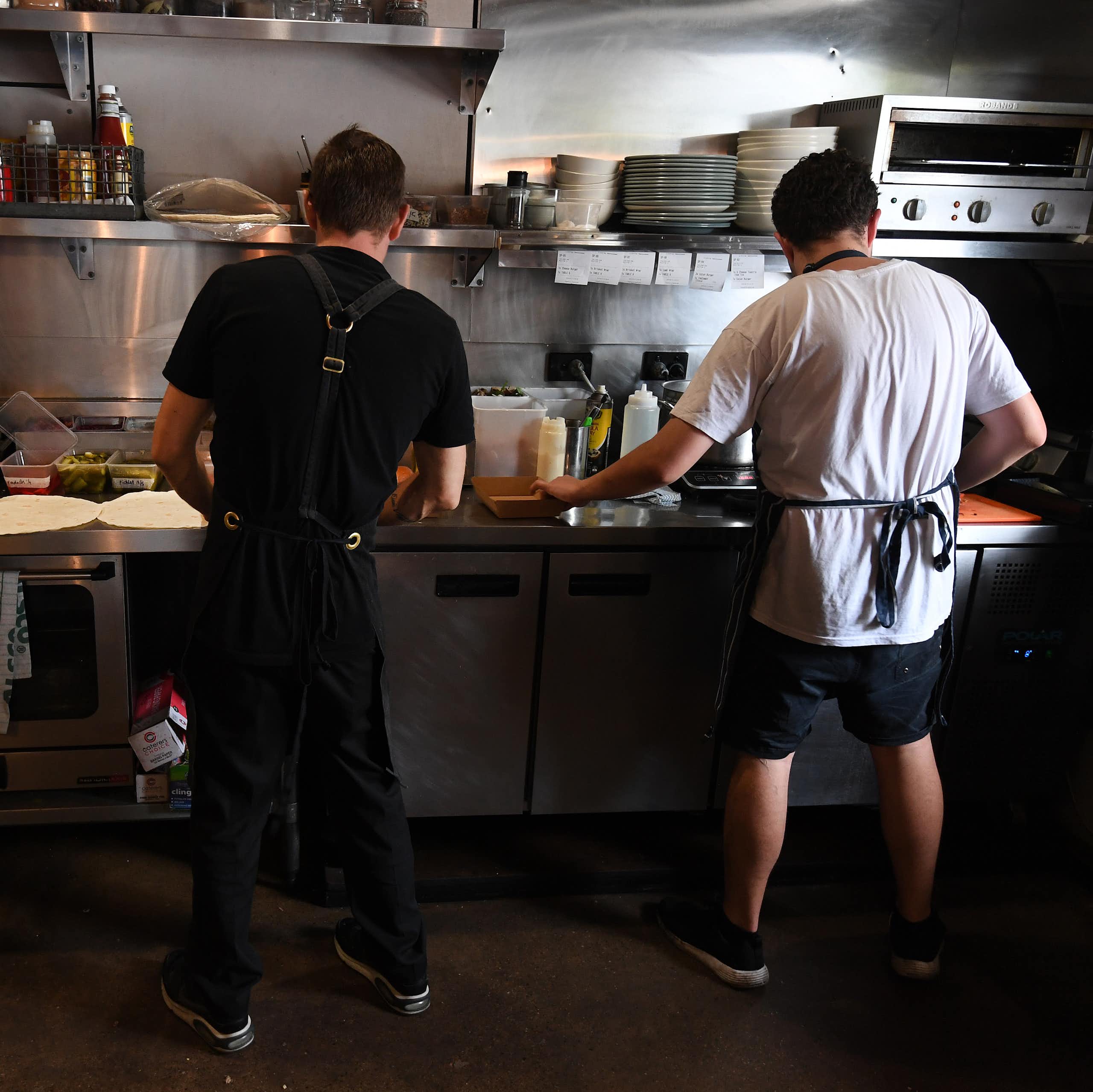 Kitchen workers at a restaurant 